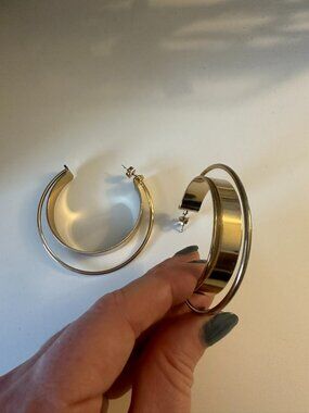 NEW H&M Double Moon Hoop Earrings 2.5" - Gold